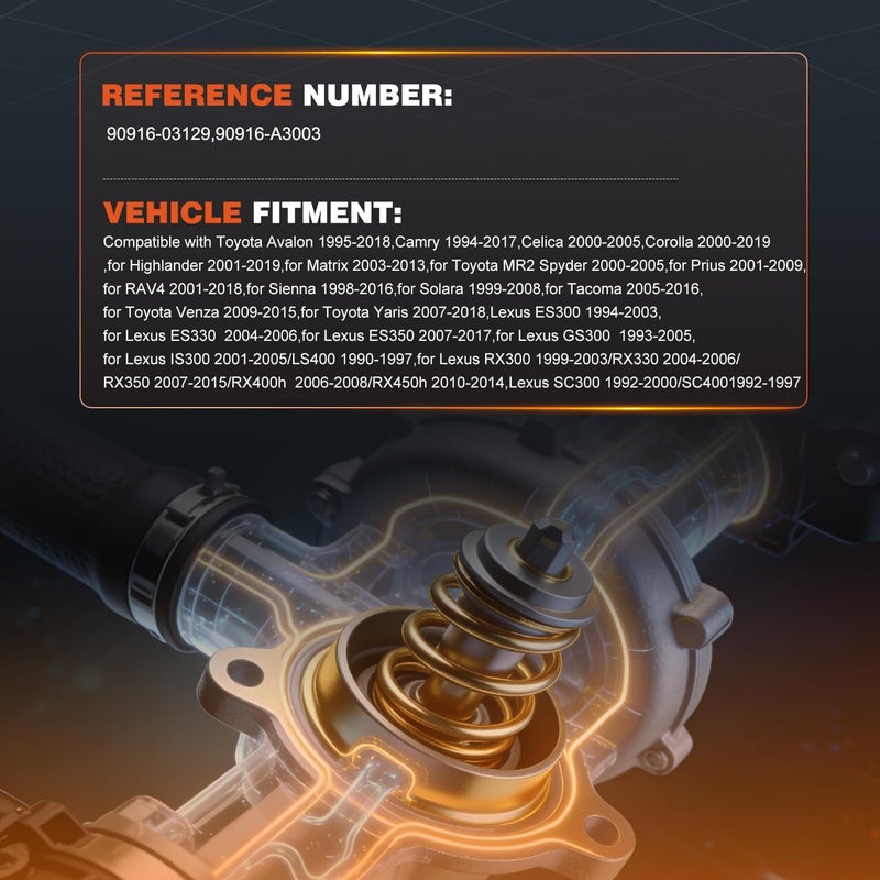 Techie Engine Thermostat 90916-A3003 90916-03129 Fit for Toyota Avalon Camry Celica Corolla Highlander Matrix Prius RAV4 Sienna Solara Tacoma Yaris,for Lexus ES300/ES330/ES350,for Scion tC/xA/xB/xD - Image 3